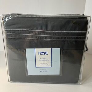 Nestl‎ Twin XL Size 3 Piece Bed Sheet Set Gray MIcrofiber  NIP